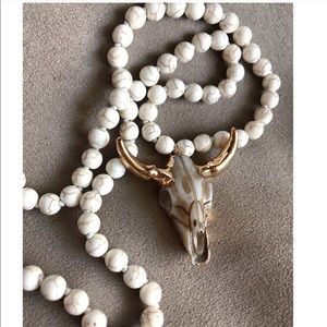 Bohemian Stone Skull Horn Necklace (MSRP $148)